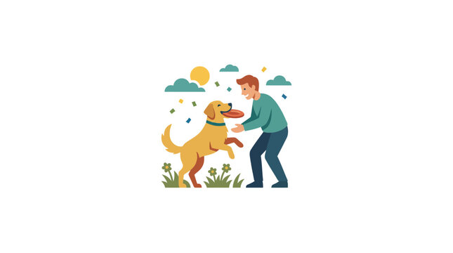 Man playing frisbee with his dog in a park