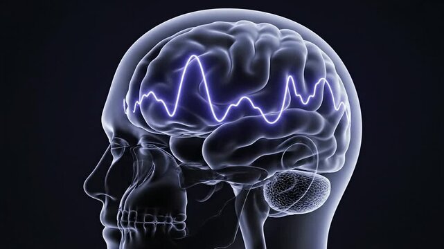 Transparent Head Showcasing Brain Activity During Deep Sleep With Electric Signals For Neuroscience And Medical Technology Concepts