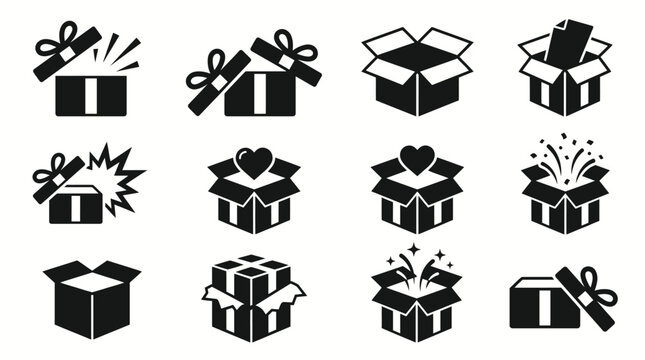 Set of Open Box and Gift Icons.