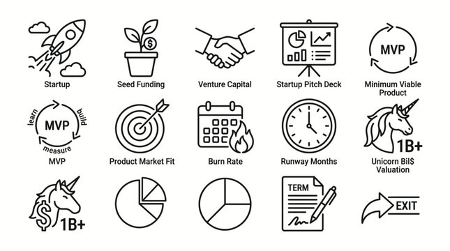 Set of startup and business finance line icons.