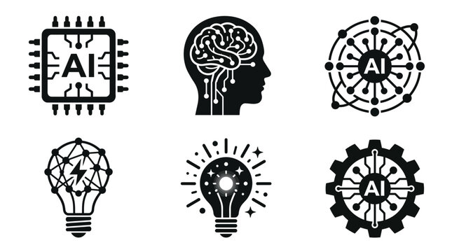 Artificial intelligence icons set neural networks machine learning and cognitive computing visual elements