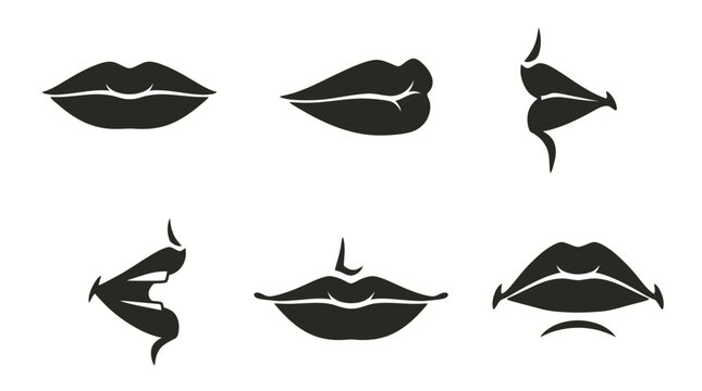 Set of various female lips icons in flat style.
