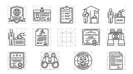 Fototapeta premium Collection of election and democratic voting process outline icons.