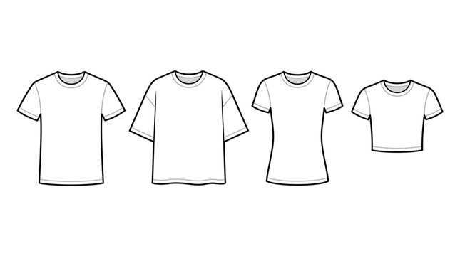 Set of blank t-shirt templates in different styles for fashion design.