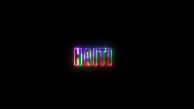 Haiti Neon Sign Glowing Multicolor Text on Black Background glowing text