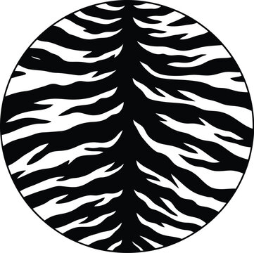 Black and white tiger stripes pattern inside a circular shape graphic design element