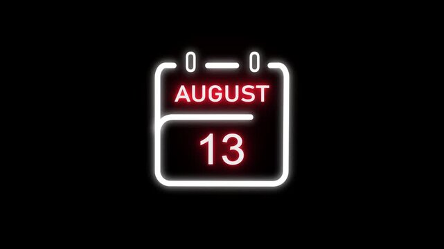 August calendar icon. 13 August calendar date animation. Countdown calendar concept. and stunning 4k animation.