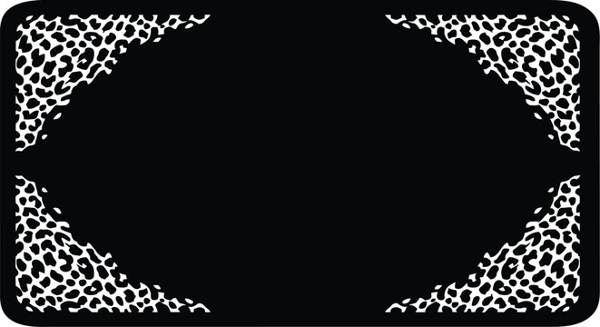 Black and white leopard print rectangular frame border design with a solid dark center for your custom text or graphic elements in a modern stylish pattern layout