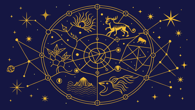Abstract astrological zodiac constellation map with stylized mythological animals astrology constellation horoscope celestial mystical esoteric astronomy mythology alignment spiritual