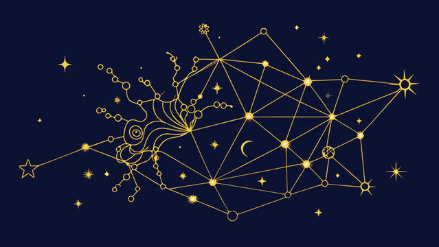 Abstract celestial star map constellation network on dark background with astronomy constellation celestial astrology connection universe exploration minimalist abstract geometry background