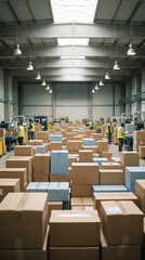 Fototapeta premium Organized warehouse floor filled with cardboard boxes