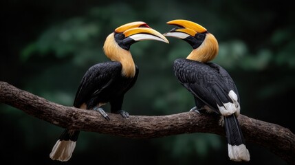 Fototapeta premium Majestic Hornbills Engaging in Courtship on a Branch