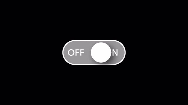 Power switch off animation, toggle button interface, shutdown control icon, user interface element, digital technology switch design, minimal black background