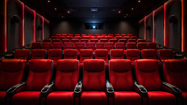 Luxury Cinema Theater Interior with Red Recliner Seats &ndash; Modern Movie Theater Auditorium Experience
