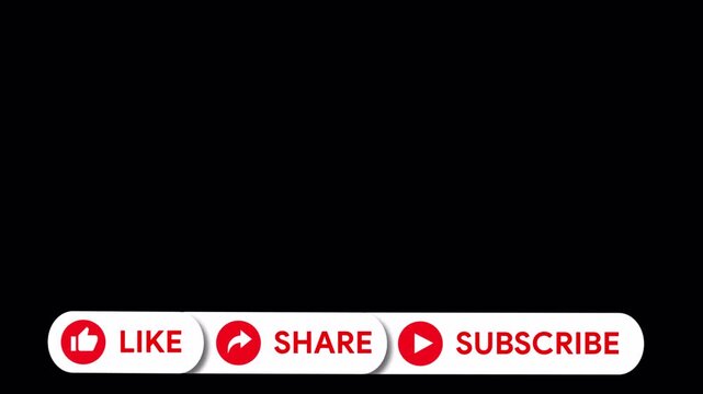 Animated Like Share Subscribe YouTube Social Media Button Bar on Black Background Loop