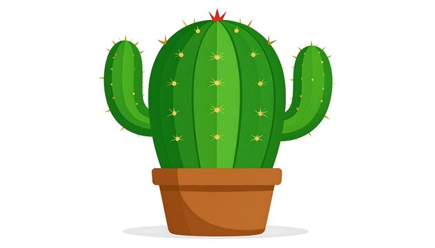 A cartoon illustration of a green cactus in a brown pot