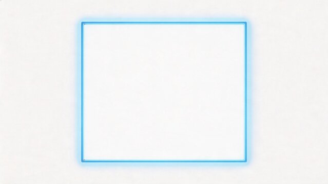 Blue neon square frame on white background