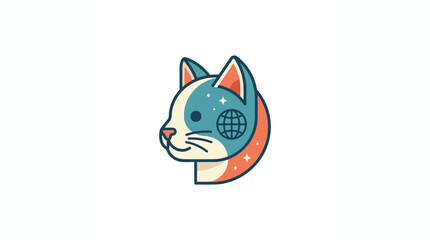 Fototapeta premium Minimalist Cat Profile Icon with Global Earth Symbol