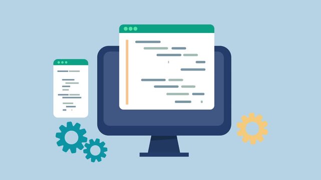 Computer screen displaying a page of coding lines, Programming, development and automation concept 2d animation with alpha matte
