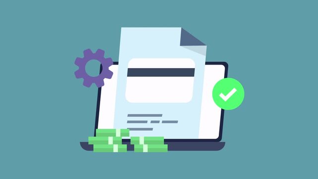 Money and finance management with bank card, Credit card usage report and confirmed act 2d animation with alpha matte