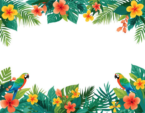 Journal joodles vibrant tropical frame with colorful parrots and exotic flowers