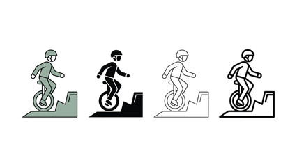 Four different colored illustrations of people riding unicycles on ramps © MSTSENOARA