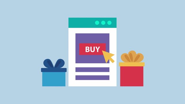 Webpage with buy button and gifts ecommerce 2d animation with alpha matte