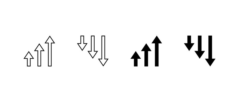 Business trend arrow icon. Upward and downward arrows symbol. Increase and decrease statistics sign