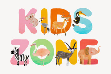 Fototapeta premium Kids zone word, animal character alphabet illustration