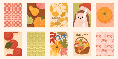 Abstract fall autumn background and pattern vector set. Design for card, greeting card, cover, poster. © babeer