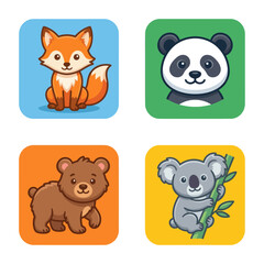 Fototapeta premium Cute cartoon animals icons set.
