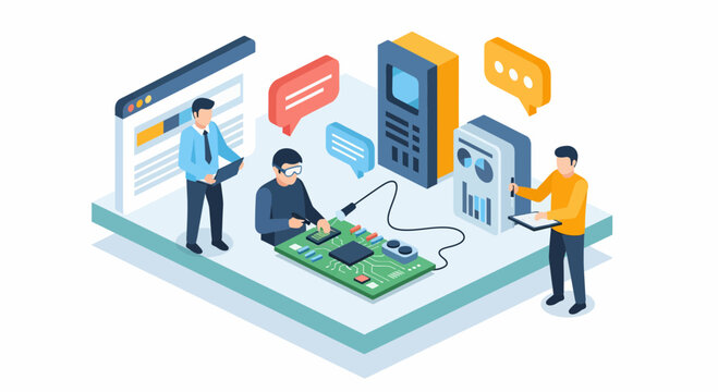 Isometric electronics manufacturing hardware assembly and repair service