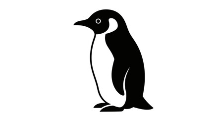 Obraz premium Minimalist flat design black and white vector illustration of a standing penguin. Simple graphic icon of an arctic bird.