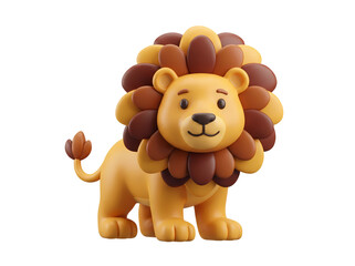 Obraz premium Cute 3D lion icon with cartoon mane, isolated safari animal character for kids, nursery and wildlife design