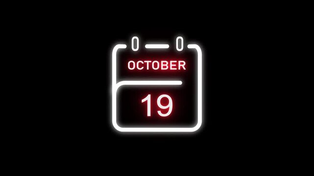 October calendar icon. 19 October calendar date animation. Countdown calendar concept. and stunning 4k animation.