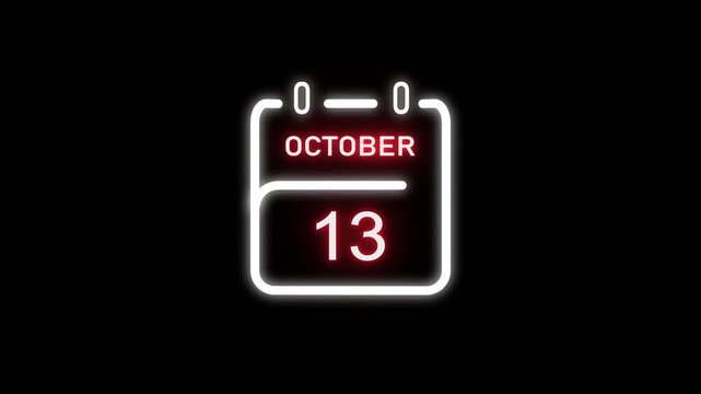 October calendar icon. 13 October calendar date animation. Countdown calendar concept. and stunning 4k animation.