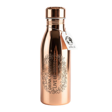 Copper metal water bottle closeup.
