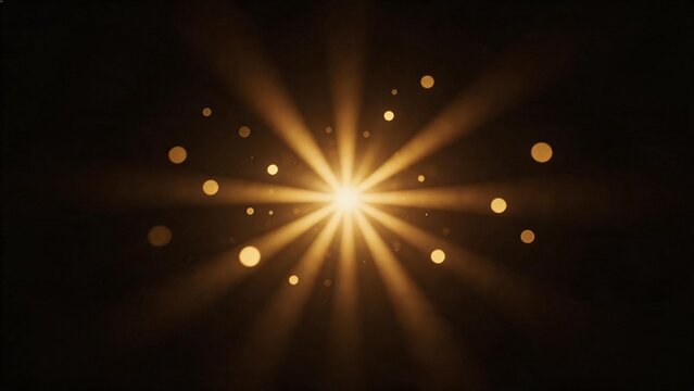 Golden light rays and bokeh on dark background
