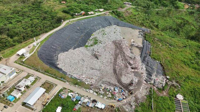 Aerial Orbit Shot of Mekarsari Landfill and Waste Management Site in Cianjur West Java Indonesia
