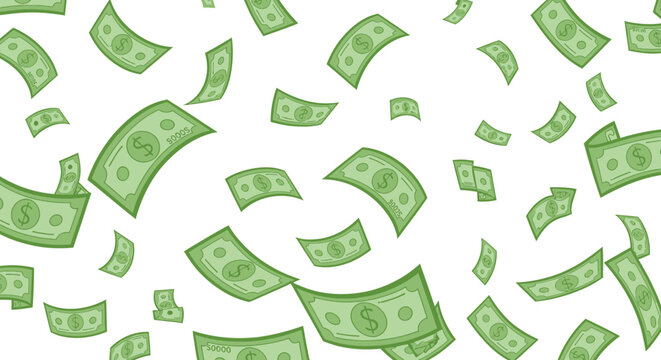 Floating Money: Scattered Cash and Dollar Bills in the Air.