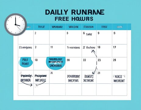 A calendar layout showing daily routine and free hours