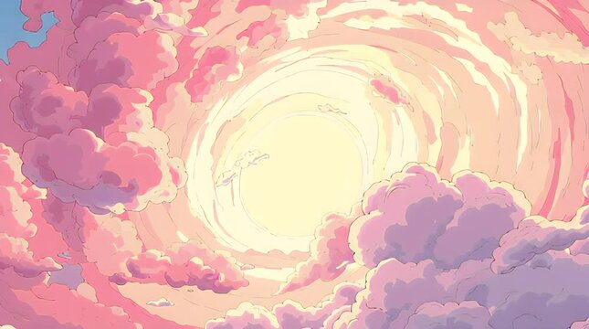 Colorful Sky with Bright Sun and Fluffy Clouds