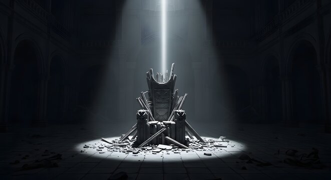 Ancient Dark Throne Under a Beam of Light
