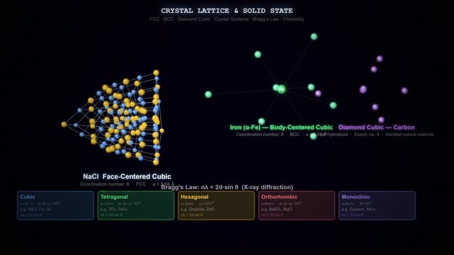 Crystal Lattice Structure Animation Showing Unit Cell Arrangement and Crystalline Solid Properties