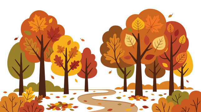 Colorful trees with autumn leaves falling.