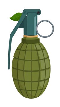 A cartoonish green grenade with a leaf on the fuse