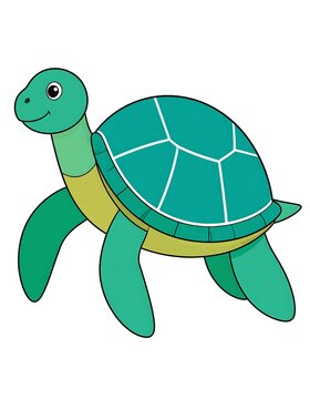 A cartoonish turtle with green shell and yellow underbelly