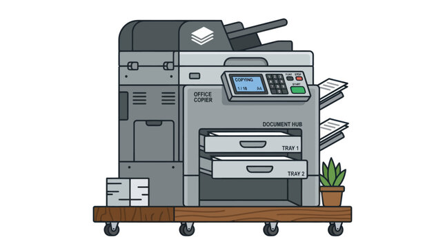 Large office copier machine on wheels.