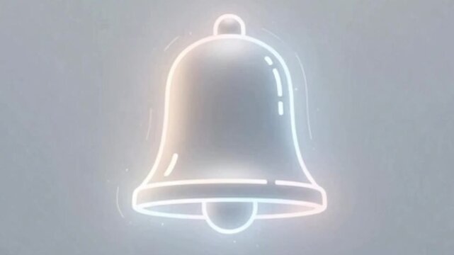 A glowing neon outline of a notification bell icon on a light grey background, symbolizing alerts and reminders.