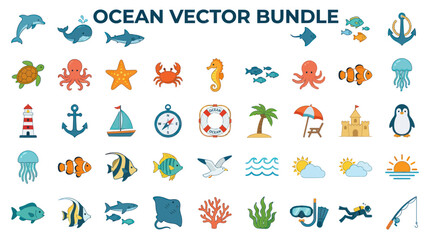 Ocean vector bundle colorful icons. © sudar